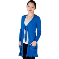 斯尔丽中长款女装系带式蓝色针织长外套0C612