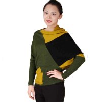 斯尔丽羊毛女装拼接蝙蝠袖气质针织上衣0C628