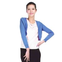 斯尔丽春秋款女装深湖蓝色针织短外套0C610