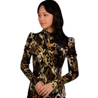 斯尔丽豹纹花色半高领镶钻针织上衣0C760