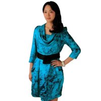 斯尔丽春秋款荡领腰带真丝连衣裙0C851