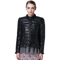 MAXTINA2015秋冬款正品真鸭绒羽绒服装女短款轻薄潮新款修身立领外套13FFWQ20015黑色