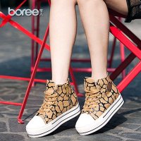 宝人(Boree)女款斑马纹超纤内增高休闲鞋BRW58088
