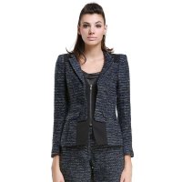 Maxtina玛仙娜新款西装翻领拉链修身夹克外套女AFWCTJ23蓝色