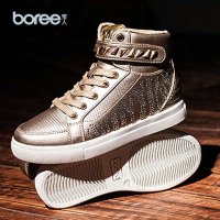 宝人(Boree)女款细纹超纤内增高休闲鞋BRW58132