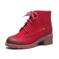 GEMEIQ/戈美其 马丁靴 英伦圆头方跟交叉绑带潮女短靴平底靴子1515002B