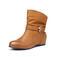 GEMEIQ/戈美其 时尚圆头中跟短筒靴优雅休闲舒适内增高马丁靴1915009