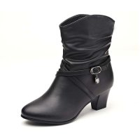 GEMEIQ/戈美其 时尚保暖靴子 中跟粗跟棉靴简约女鞋尖头短靴子1915053