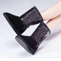 宝人(Boree) 女款黑色牛皮亮片雪地靴