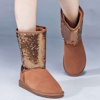 宝人(Boree) 女款驼色牛皮亮片雪地靴91129000116