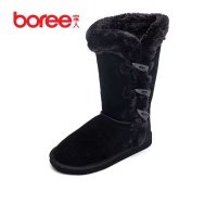 宝人(Boree) 女款黑色牛皮侧边扣绒毛雪地靴91129020101