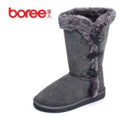 宝人(Boree) 女款灰色牛皮侧边扣绒毛雪地靴91129020108