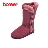 宝人(Boree) 女款玫红牛皮侧边扣绒毛雪地靴91129020121