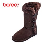 宝人(Boree) 女款棕色牛皮侧边扣绒毛雪地靴91129020111