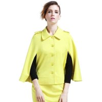Maxtina玛仙娜欧美时尚肩章斗篷单排扣外套气质高贵女AFWCGF36黄色