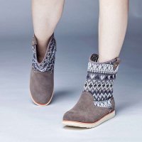 宝人(Boree) 女款深灰牛皮几何针织女靴91356270150