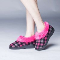 宝人(Boree) 女款玫红格子呢保暖厚毛棉鞋93352260121