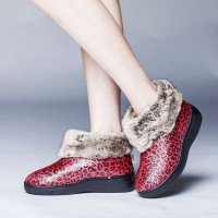 宝人(Boree) 女款大红漆皮豹纹保暖棉鞋93352280203