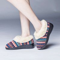 宝人(Boree)女款深蓝毛线编织民族风棉鞋93352270132