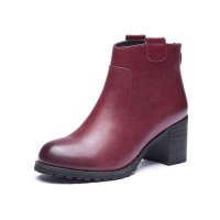 GEMEIQ/戈美其 靴子 休闲高跟粗跟圆头马丁靴短筒擦色皮拉链1515999B