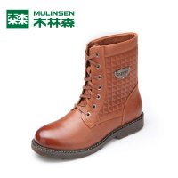 木林森正品 英伦时尚潮鞋男靴 头层牛皮中筒保暖男鞋MQ03375