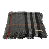巴宝莉 BURBERRY 中灰色格纹羊毛混纺褶皱围巾 3942873
