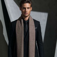 羊绒毛混纺围巾 咖条/浅咖 男士围巾