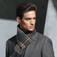 羊绒毛混纺围巾 黑驼格/黑灰 男士围巾 