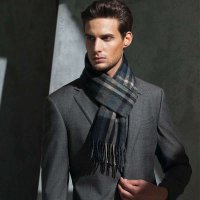 羊毛围巾 黑灰格/黑灰 男士围巾