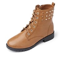 GEMEIQ/戈美其 秋冬爆款时尚圆头欧美女靴 粗跟方跟系带铆钉 内增高马丁靴 1915003D