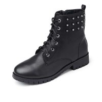 GEMEIQ/戈美其 秋冬爆款时尚圆头欧美女靴 粗跟方跟系带铆钉 内增高马丁靴   1915003D