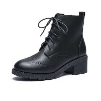 GEMEIQ/戈美其 2015新款冬季马丁靴 方跟交叉绑带圆头高跟鞋复古布洛克花纹1515003B