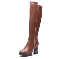 GEMEIQ/戈美其 2015新款冬靴欧美时尚马丁靴女 人造短毛绒侧拉链 圆头粗跟长筒靴 1515018B