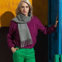 羊毛围巾 白灰格