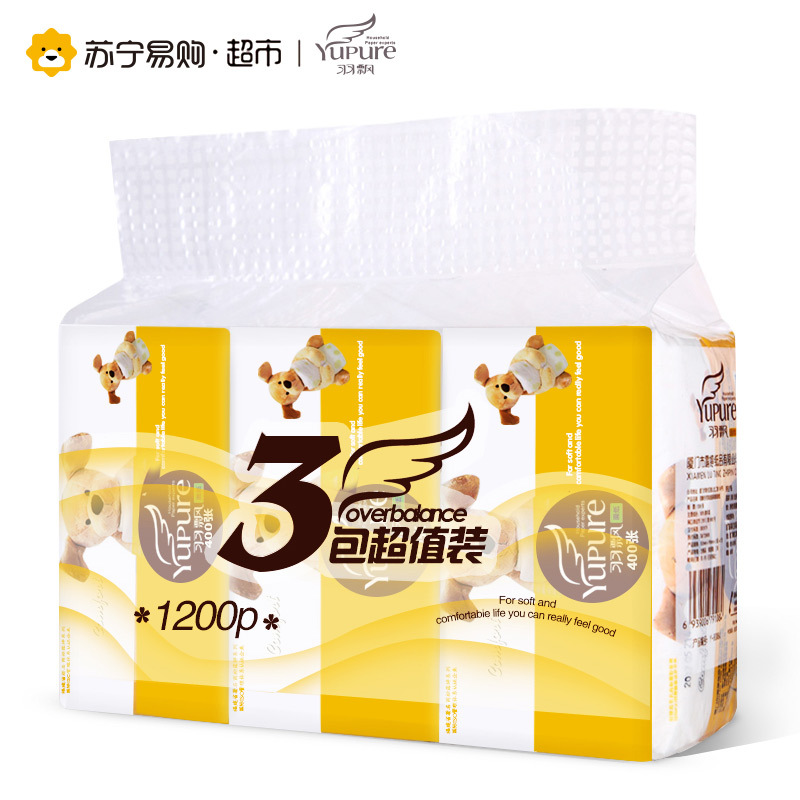 [苏宁易购超市]羽飘 布布狗抽纸 2层抽取式面巾纸 400张*3包(中规格)