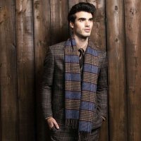 羊毛围巾 咖蓝格