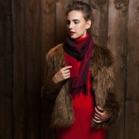 羊毛围巾 酒红格