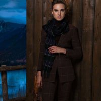 羊毛围巾 雪青方格