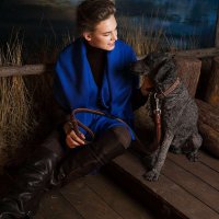 女士羊毛披肩 宝蓝