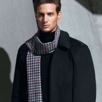 羊毛围巾 玫红小格/紫红 男士围巾