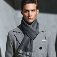 丝光毛轻缩围巾 灰色/黑灰 男士围巾