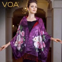 VOA 印花真丝围巾女加厚加绒 双面丝绸披肩桑蚕丝巾秋冬款芙蓉园 P902