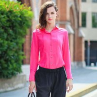 VOA百搭简约长袖真丝衬衫女 中年人上衣 纯色基本款知性B6118