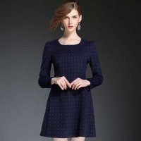 蒂妮佳 D7699 时尚新款毛呢长袖波点连衣裙