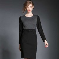 蒂妮佳 D7098 新款时尚棉麻拼接连衣裙