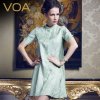 VOA 真丝连衣裙 新生代丝绸女装 单排扣欧美纯色桑蚕丝女裙A0129