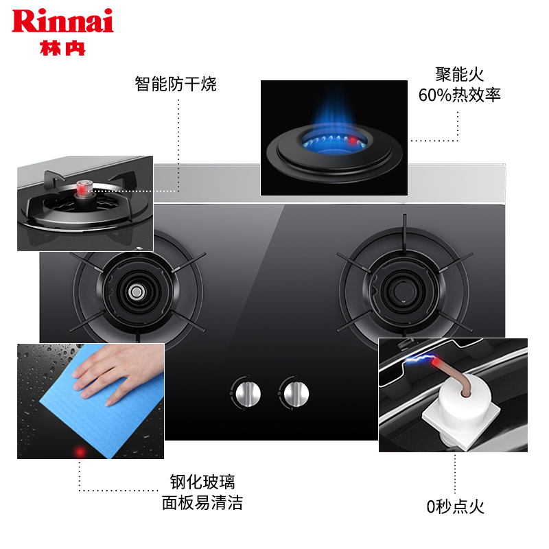 Rinnai/林内 防干烧燃气灶 自清洁烟机烟灶套装 NM01T+2E01NS高清大图