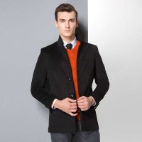 法派2015秋冬男士黑色英伦复古呢子大衣D1B0753EM8