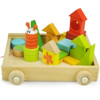 特宝儿 毛毛虫积木小车儿童益智玩具 木制宝宝学步车积木大块 7557