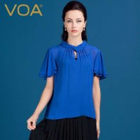 VOA 大码宽松桑蚕丝T恤女短袖 纯色桑蚕丝套头衫B1163